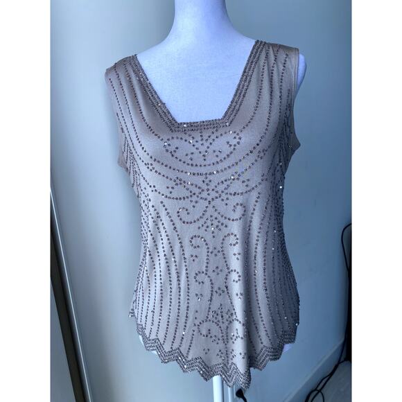 Vintage Silver MSK Beaded Embroidered Square Neck Gatsby Retro Art Deco Top - Picture 5 of 6